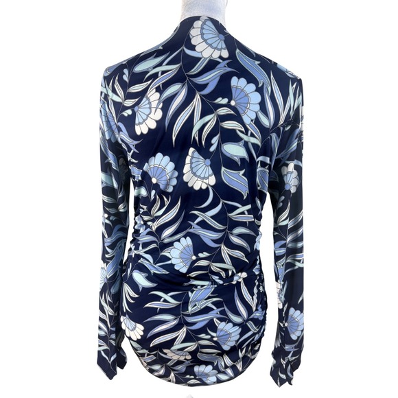 WHBM Floral Ruched Top Womens Size M Blue NWT Long Sleeve V-Neck Jersey - Picture 2 of 10